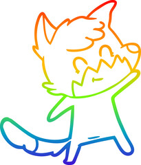 rainbow gradient line drawing of a cartoon friendly fox