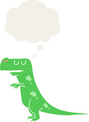 cartoon dinosaur with thought bubble in retro style