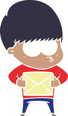 nervous flat color style cartoon boy