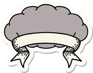 tattoo style sticker with banner of a grey cloud