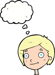 cartoon happy boy with thought bubble