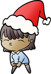 hand drawn gradient cartoon of a woman wearing santa hat
