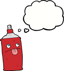 cartoon spray can with thought bubble