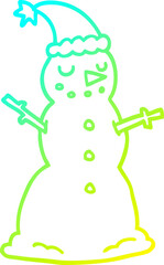 cold gradient line drawing of a cartoon christmas snowman