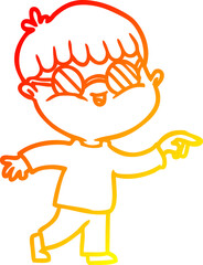 warm gradient line drawing of a cartoon boy wearing spectacles