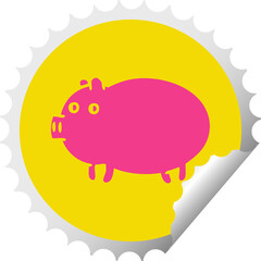 circular peeling sticker cartoon of a fat pig