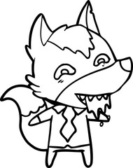 cartoon hungry wolf in office clothes