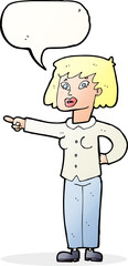 cartoon woman pointing with speech bubble
