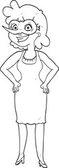 freehand drawn black and white cartoon woman wearing mask