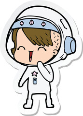 sticker of a happy cartoon space girl