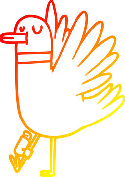 recommend clip art: warm gradient line drawing of a cartoon flapping wood pigeon