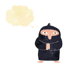 cartoon monk in robe with thought bubble