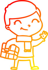 warm gradient line drawing of a cartoon boy smiling