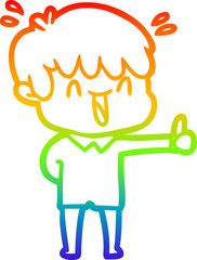 rainbow gradient line drawing of a cartoon laughing boy