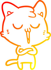 warm gradient line drawing of a cartoon cat singing