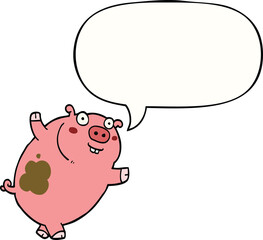 funny cartoon pig with speech bubble