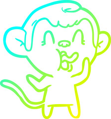 cold gradient line drawing of a crazy cartoon monkey
