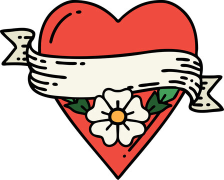 tattoo in traditional style of a heart flower and banner