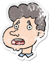 distressed sticker of a cartoon shocked man