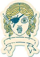 Retro Tattoo Style elf rogue character face with banner