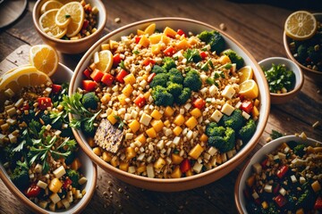 Bowl with vegan food top view healthy eating concept. ai generative