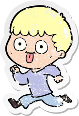 distressed sticker of a cartoon man staring