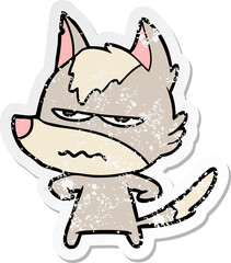 distressed sticker of a cartoon annoyed wolf
