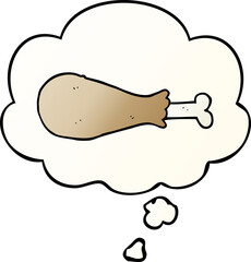cartoon chicken leg with thought bubble in smooth gradient style