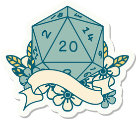 sticker of a natural twenty D20 dice roll