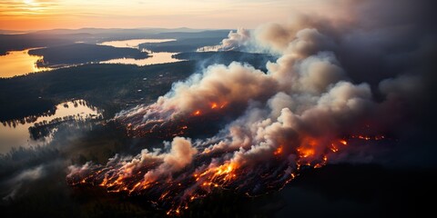 Fototapeta na wymiar Aerial view of burning forest | Generative AI