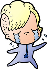 cartoon crying girl wearing space clothes