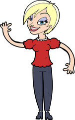 cartoon woman waving