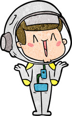happy cartoon astronaut shrugging shoulders