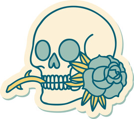 sticker of tattoo in traditional style of a skull and rose