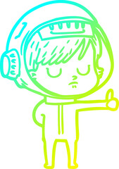 cold gradient line drawing of a cartoon astronaut woman