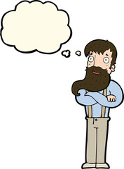 cartoon bearded hipster man with thought bubble
