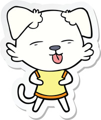sticker of a cartoon dog sticking out tongue