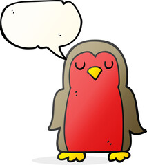 freehand drawn speech bubble cartoon christmas robin