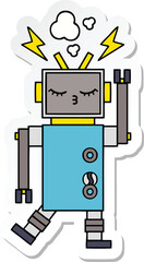 sticker of a cute cartoon malfunctioning robot