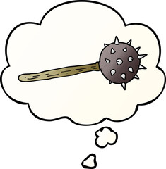 cartoon medieval mace with thought bubble in smooth gradient style