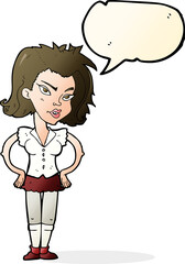 cartoon woman with hands on hips with speech bubble