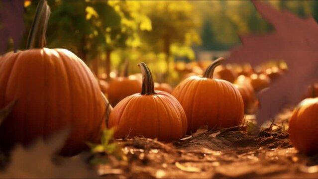 halloween pumpkin patch and fall autumn leaves still life