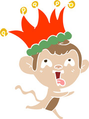 crazy flat color style cartoon monkey wearing jester hat