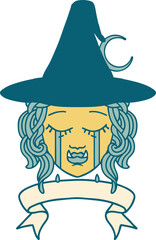 Retro Tattoo Style crying half orc witch character face