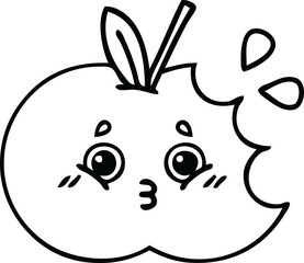 line drawing cartoon of a red apple