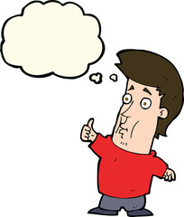 cartoon man giving thumbs up sign with thought bubble