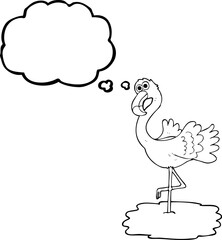 freehand drawn thought bubble cartoon flamingo