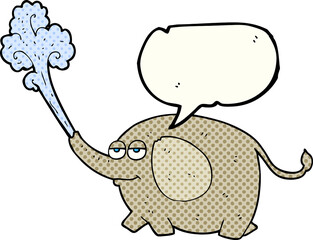 freehand drawn comic book speech bubble cartoon elephant squirting water