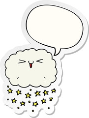 happy cartoon cloud with speech bubble sticker