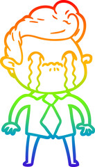 rainbow gradient line drawing of a cartoon man crying